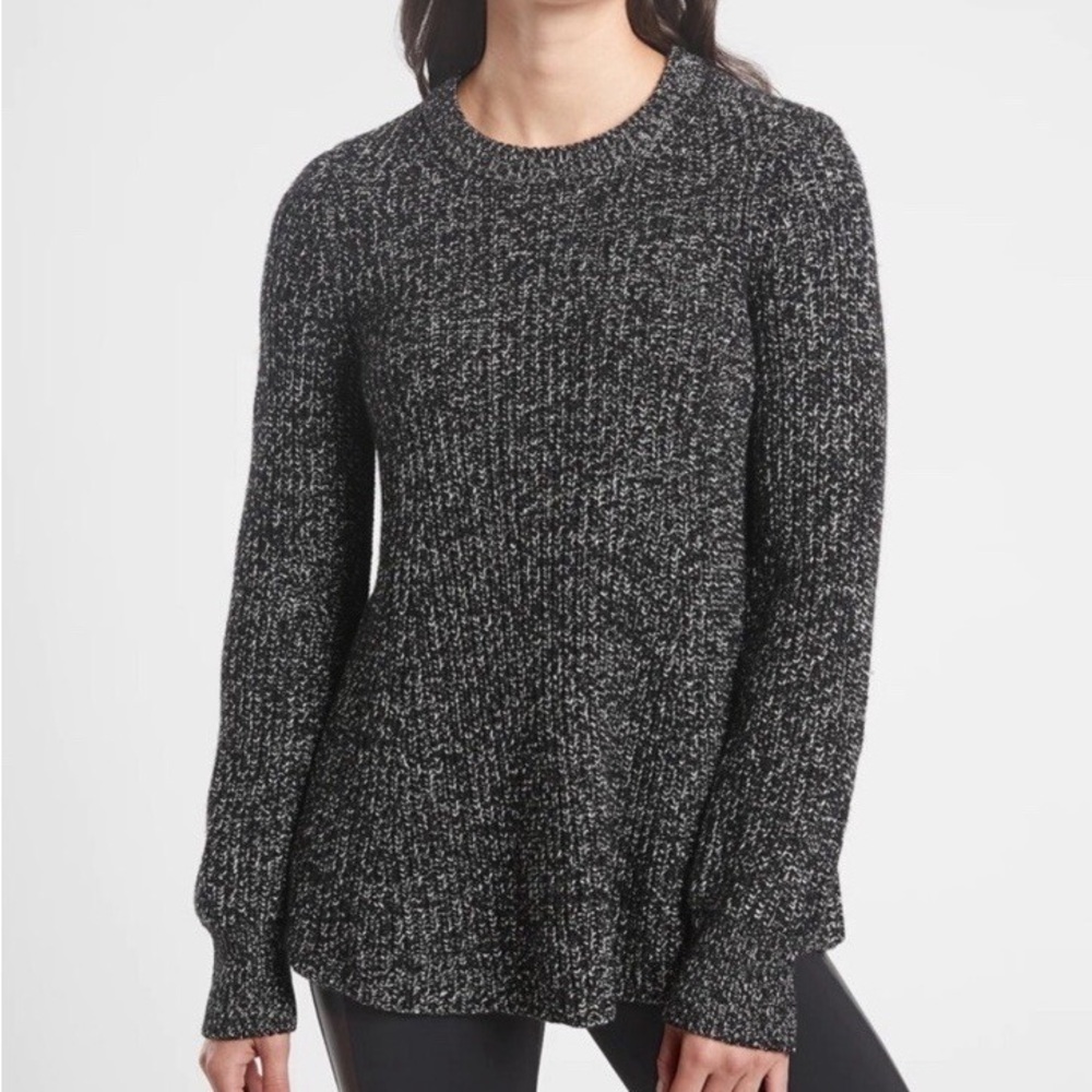 Athleta Sierra Crew Black & White Marled Knit Sweater Wool Blend